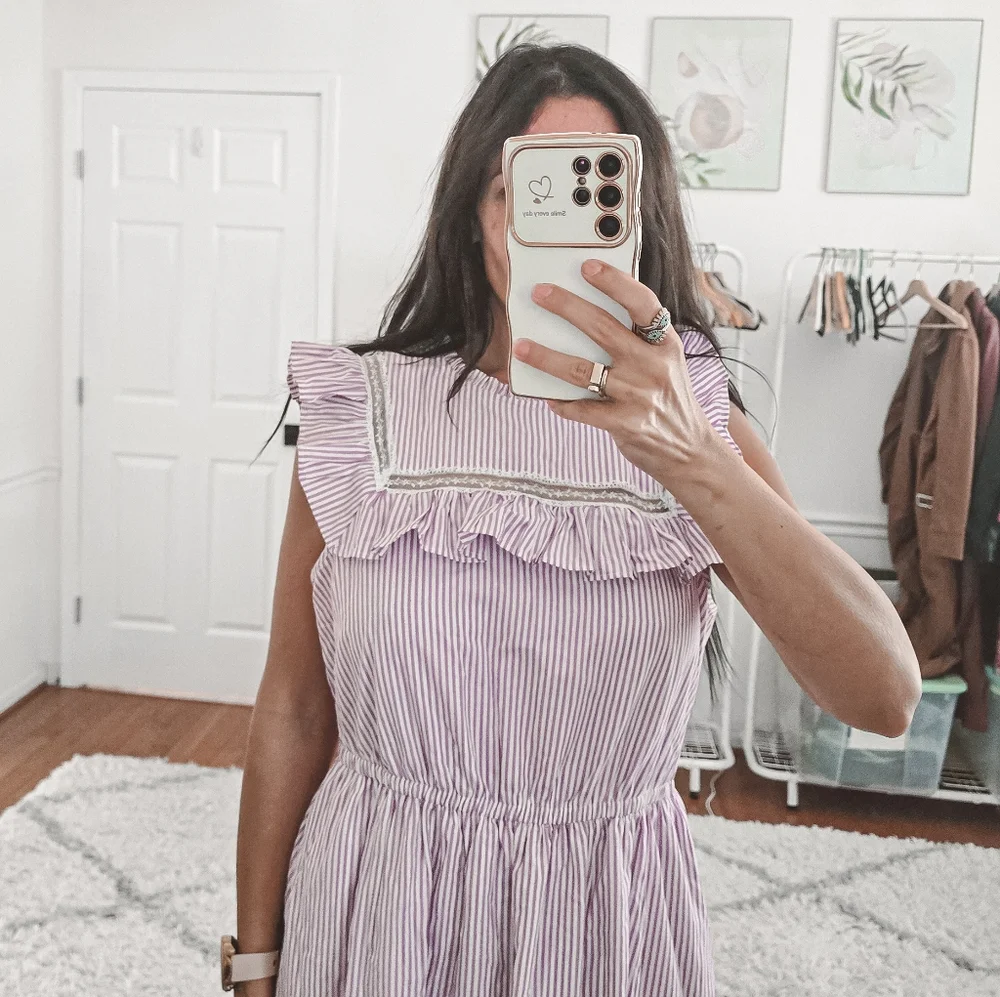 J.Crew Lavender Stripe Ruffle Tiered Midi Dress Size S - Picture 5 of 12